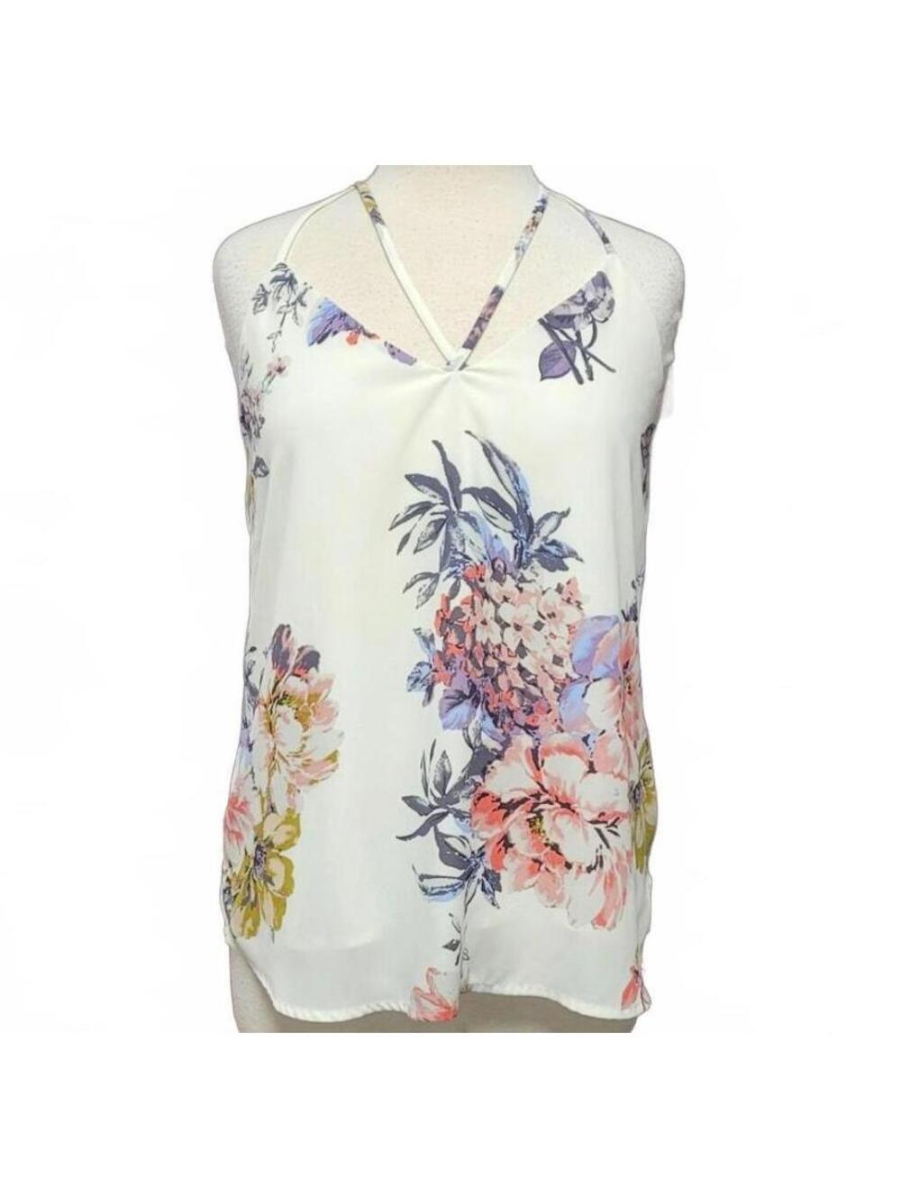 Daytrip Strappy Floral Chiffon Tank Top Size Medium
